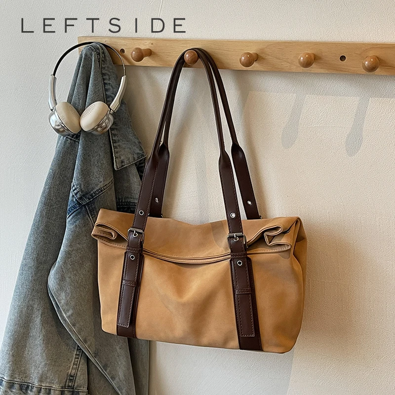 

LEFTSIDE 2025 г., женская винтажная трендовая большая сумка из искусственной кожи, ретро-кошелек на плечо для повседневной моды, новые сумки и кошельки