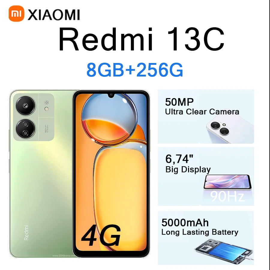 Xiaomi Redmi 13C Smartphone 8GB RAM 256GB ROM 6.74 Inch HD Display Long Lasting Battery Premium Mobile Phone