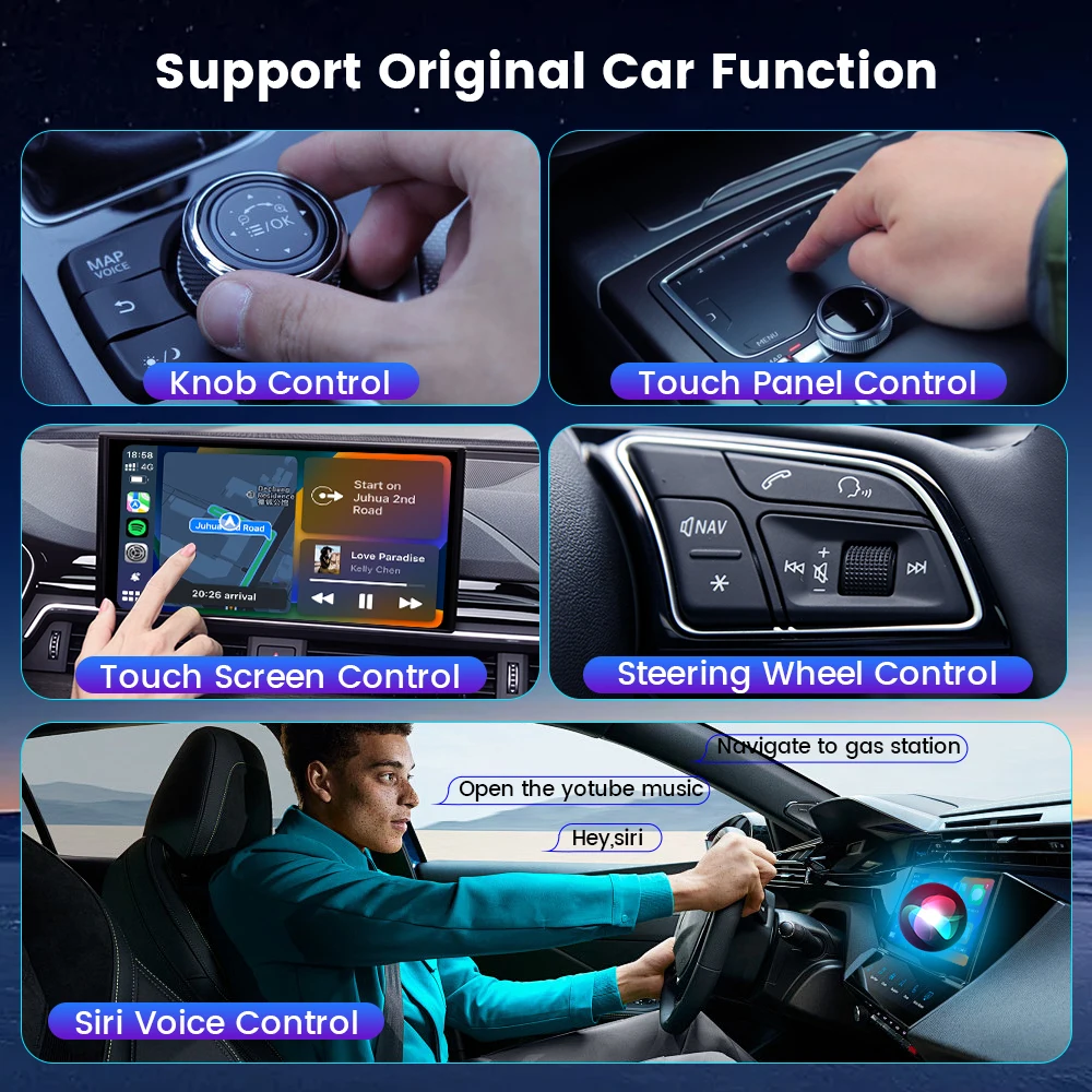 NOVO HEYINCAR Carplay sem fio e Android Auto 2 em 1 Adaptador AI Smart Box Plug and Play para todos os carros com Carplay com fio