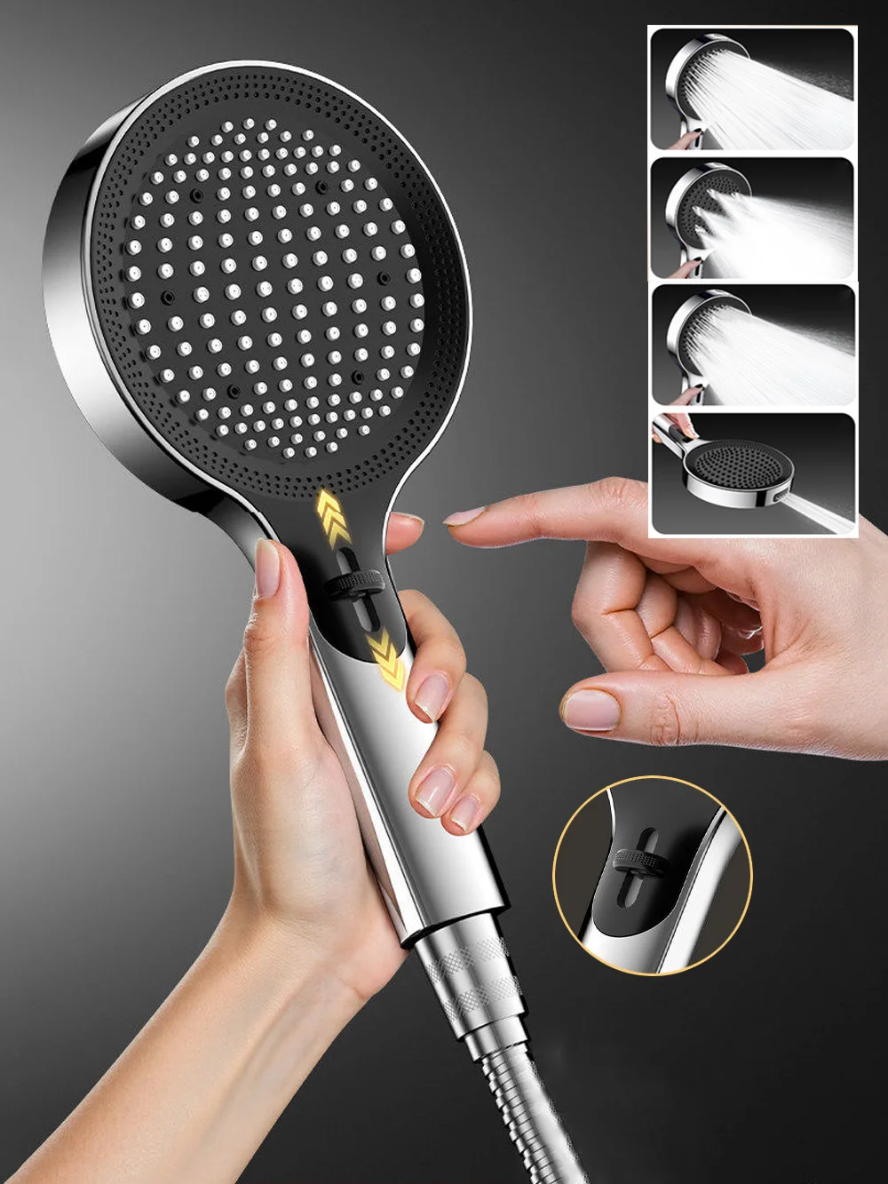 1Pc New High-pressure Shower Head Super Boost 4 Modes 135mm Large Panel Powerful Shower Massage Showerhead Bathroom Accessories