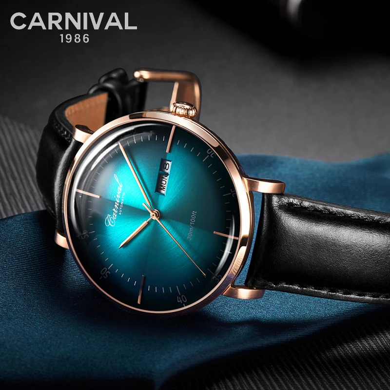 Orologio automatico con zaffiro di lusso con quadrante curvo 3D di marca di carnevale per orologio meccanico MIYIOTA in pelle da uomo orologio da