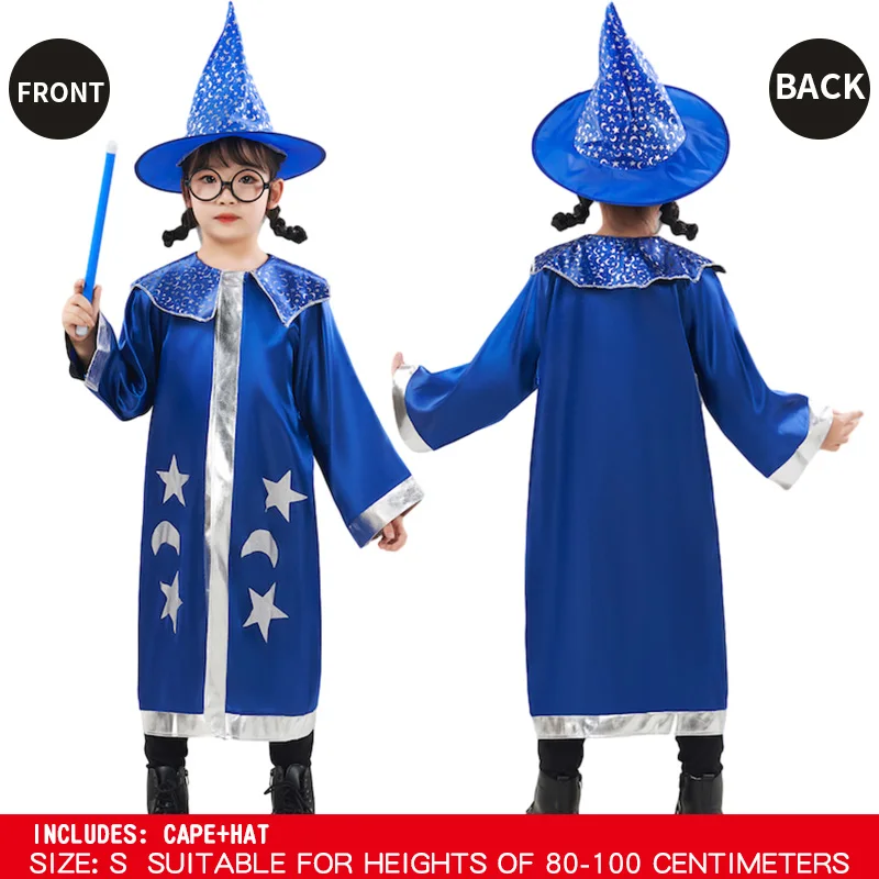 

Anime Magician Children's Girl Cosplay Costumes With Hat Hat Performance Clothing Boy Witch Cloak Christmas Dress Up