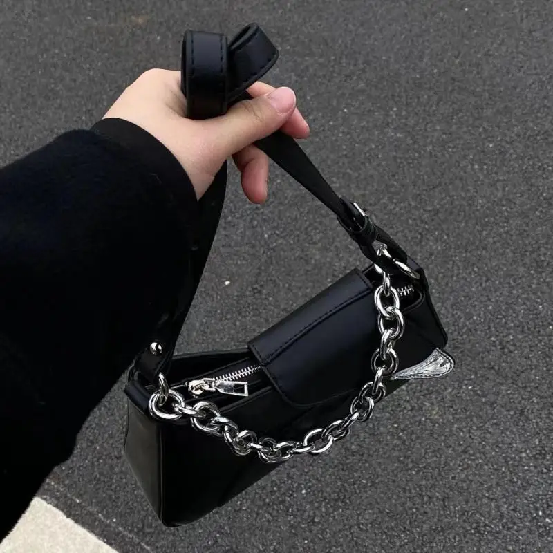 Irregular Shaped Metal Chain Decoration Handbag For Women European/American Fashion High-end Single Shoulder Crossbody Bag Trend