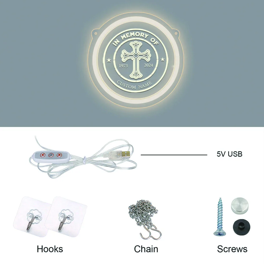 Crucifijo de forma redonda, texto personalizado, alimentación USB, letrero Led de neón, lámpara acrílica para decoración del hogar, regalos geniales para colgar en la pared, 1 ud.