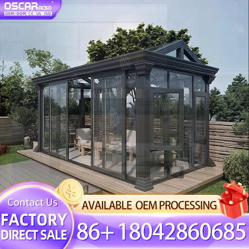

Четыре сезона сборная отдельно стоящая закаленная солнечная комната энергосберегающее стекло алюминиевый дизайн сада для дома, заднего двора, патио sunr