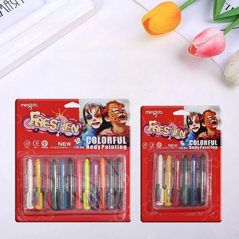 Halloween Party 6 /12 Colors Sliding Waterproof Non Toxic Hands Free Children's Body Makeup Facial Color Crayon Painting Set