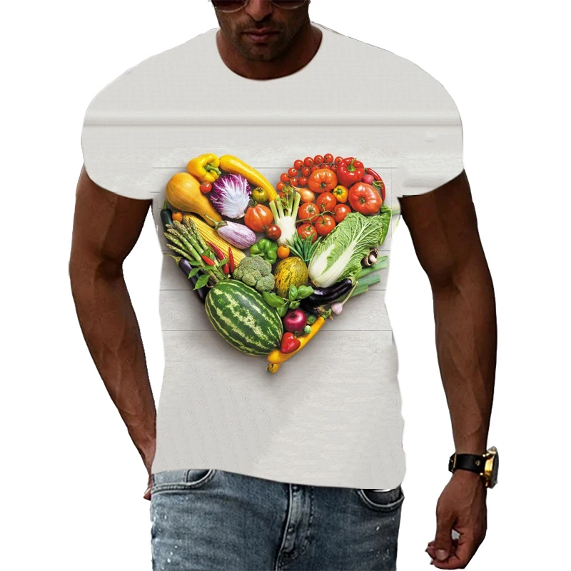 Environmentally Friendly Low Carbon Green Fruit And Vegetable 3D Exquisite Printing Men Women Children O-Neck Short-Sleeved Tees