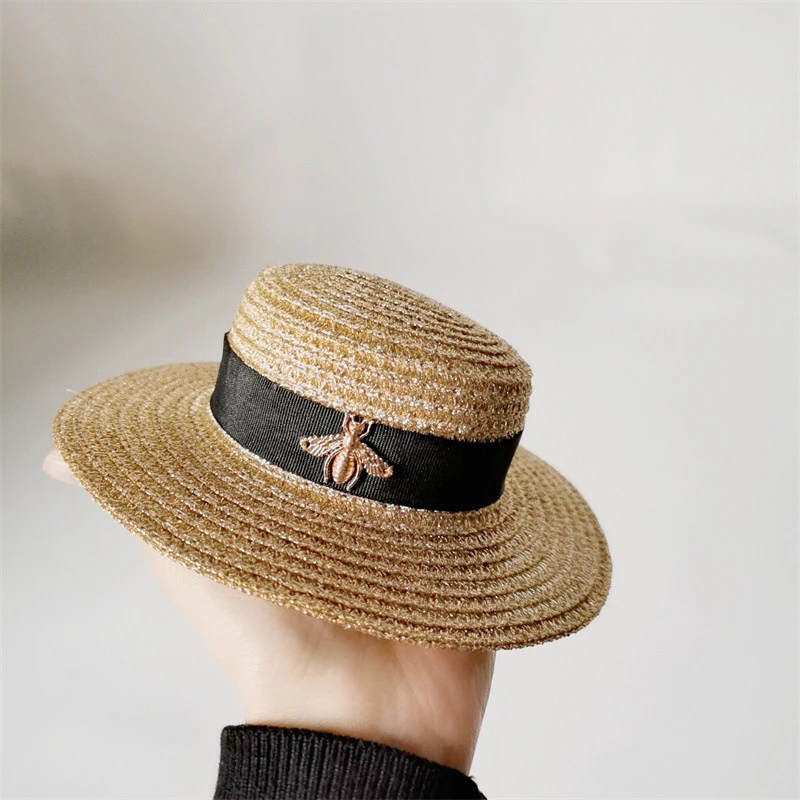 Doll House Straw Panama Hat Summer Beach Hat For Blyth Doll Accessories Decor