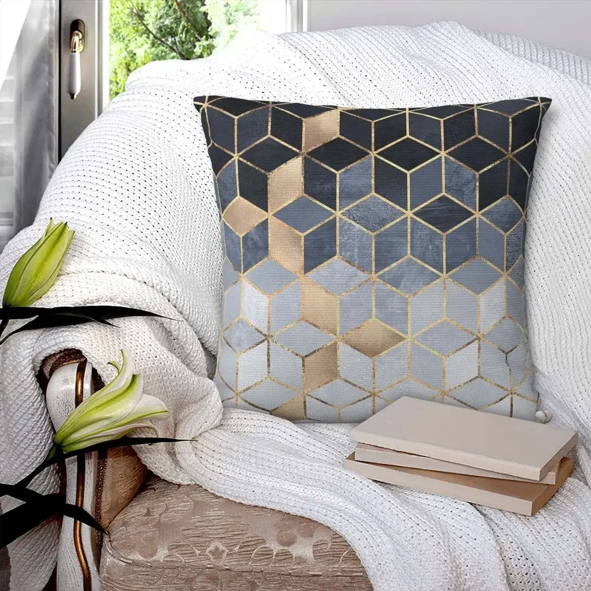 Soft Blue Gradient Cubes Pillowcase Polyester Pillows Cover Cushion Comfort Throw Pillow Sofa Decorative Cushions Used for Home