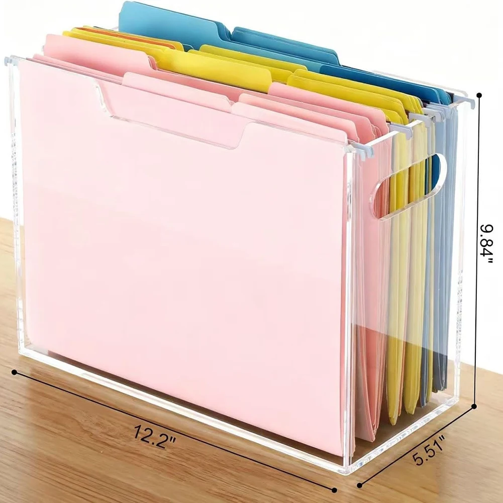 B63B-Acrylic Hanging File Organizer Box With Handles, Letter Size Clear Storage Folder Box Magazine Holder, Desktop