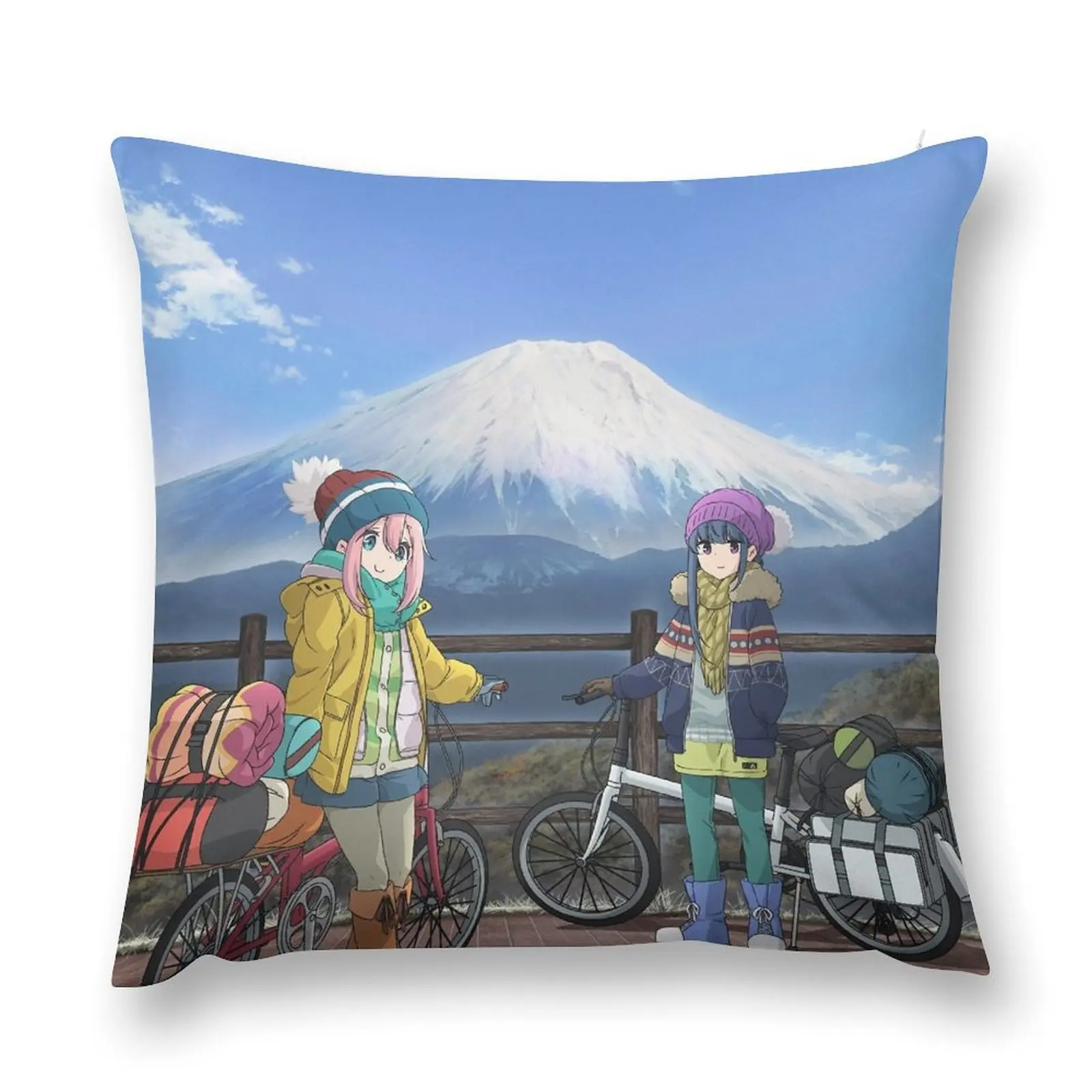 Laid Back Camp Travel Scooters Mt Fuji - Yuru Camp Throw Pillow Anime Pillows Aesthetic pillow