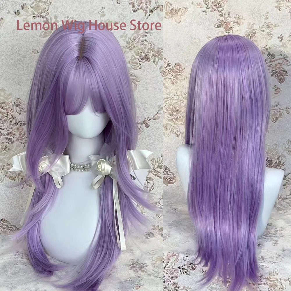 Long Straight Lavender Purple Wig with Bangs High-Layered Lolita Wigs Natural Synthetic Hair Wig for Women's Daily Cosplay Wig