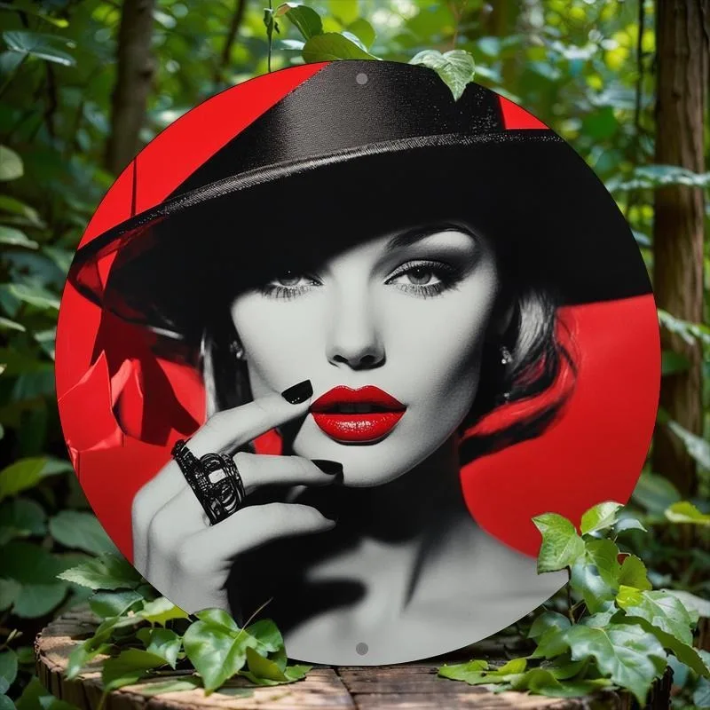 

Chic Round Aluminum Sign, Woman Theme | Perfect for Bars, Cafes, Home & Office Decor, Ideal Valentine's Day or Holiday Gift