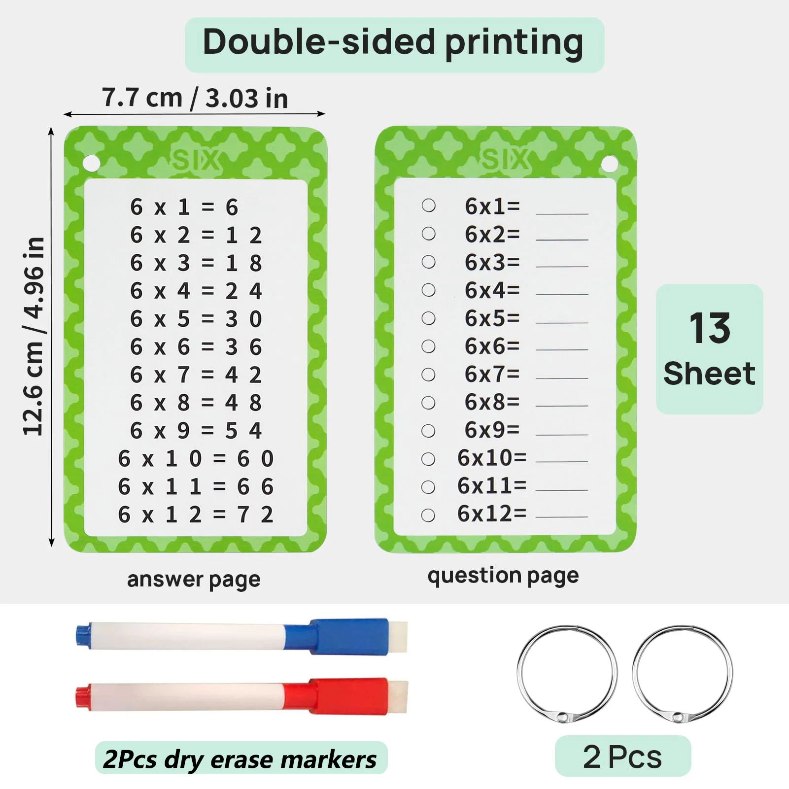 0-12 Flashcard di moltiplicazione con 2 penne cancellabili a secco 13 pezzi Schede flash da tavolo per tempi educativi per bambini da 1a a 3a elementare