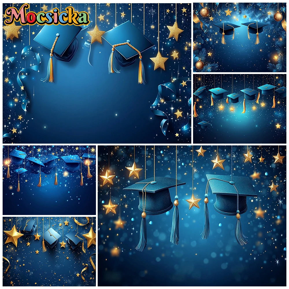 

Фон для выпускной фотографии Mocsicka: синяя шапочка выпускника, декор для студенческого выпускного, реквизит для фотосъемки, студийный баннер