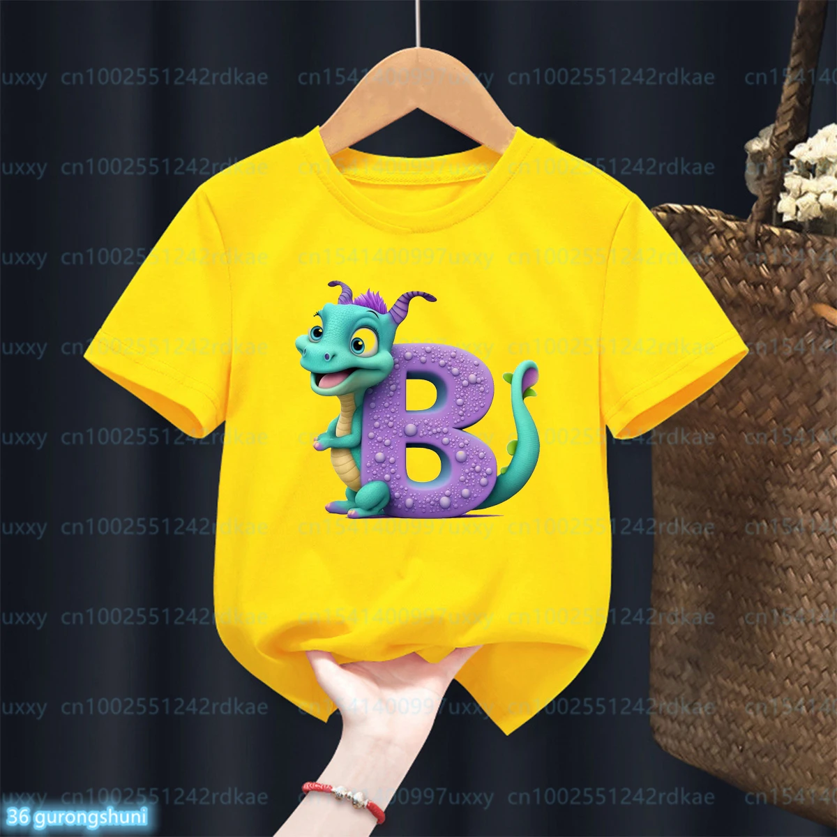 

Fashion New Kids Tshirt Dinosaur 26 Letter Print T-Shirt Boys Fashion Trend Boy Clothing Birthday Party Clothing Tshirt 1-14th