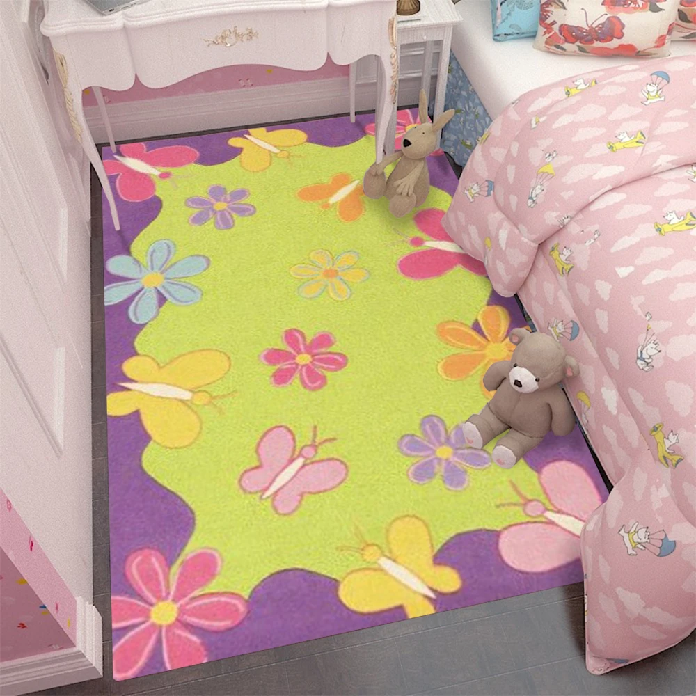 Lovely Colorful Butterfly Design Carpet for Kids Room Nursery Decor Cute Childrens Floor Rug with  Non-Slip Backing Gift