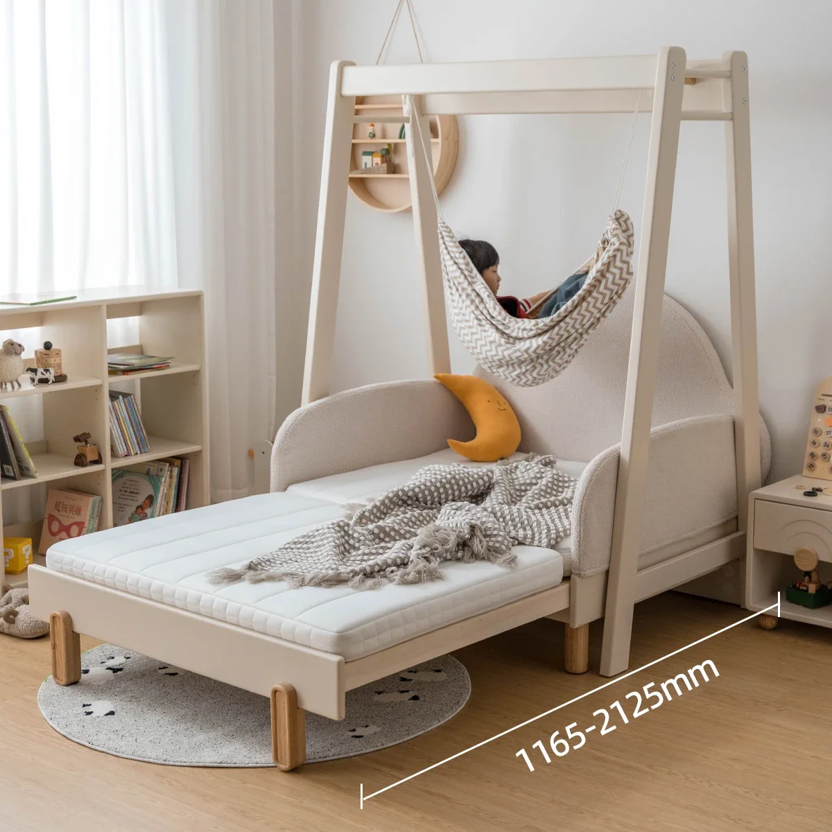 Solid wood bed telescopic pull cloud sofa, floor house can be retractable