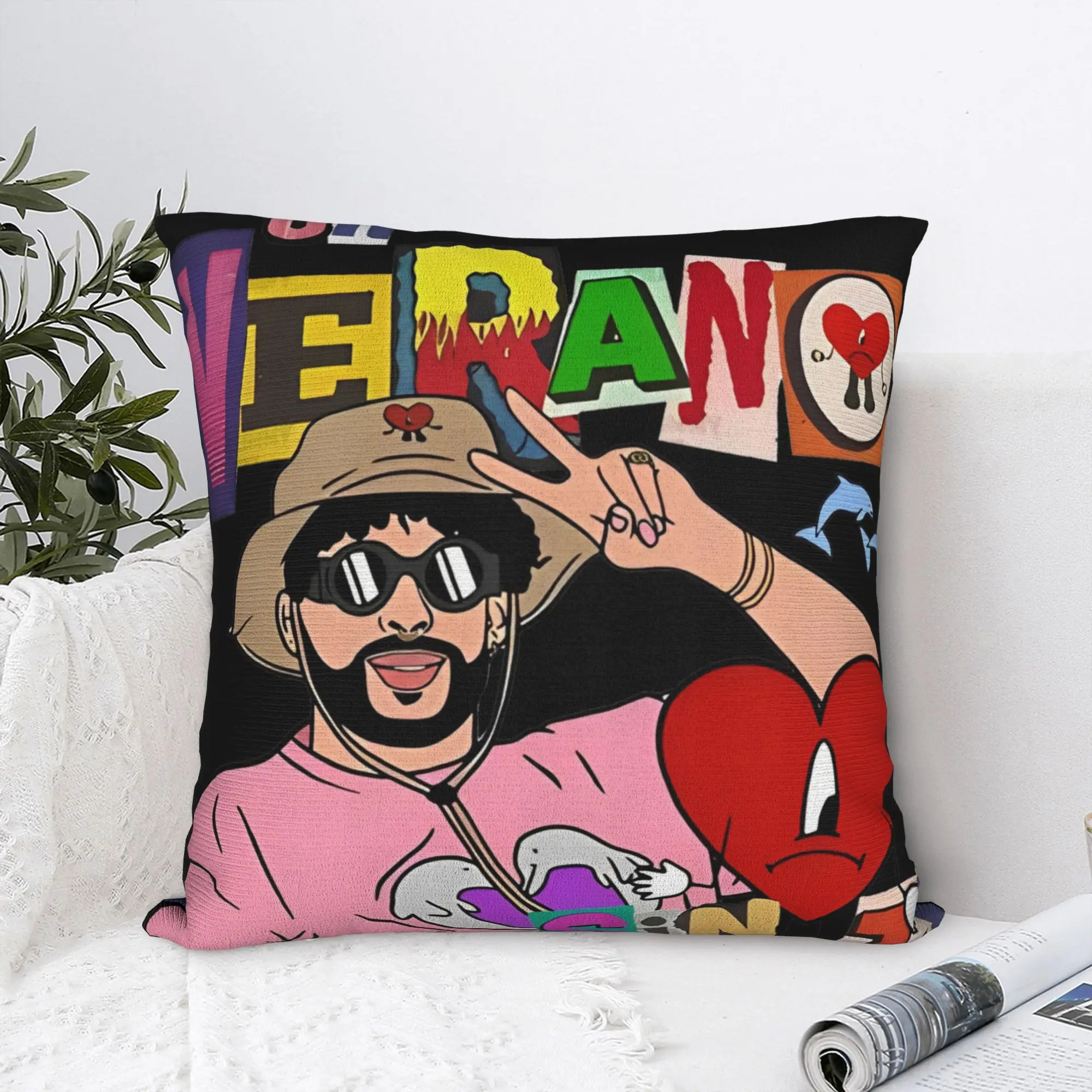 Bad Bunny Square Pillow Case  Cushion Covers Awesome Zipper Decor Pillowcase for Sofa 45x45cm