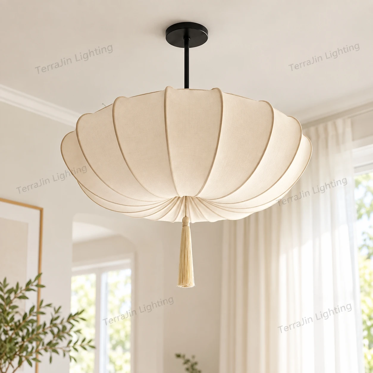 Nordic French Fabric Paper Umbrella Pendant Light Japanese Wabi-sabi Cream Chandelier Bedroom Living Dining Room Home Decor