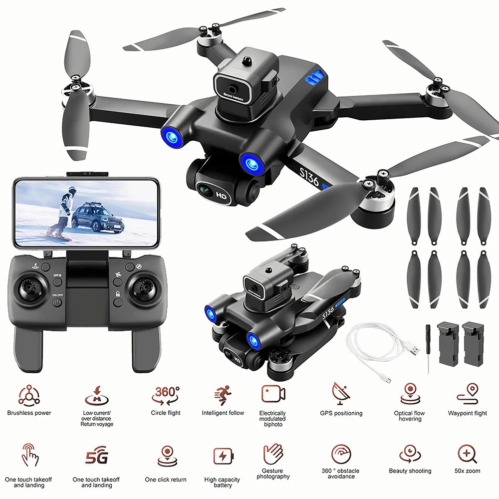 

S136 8K ESC Dual Camera Aerial Photography RC Drone Spare Parts 3.7V 2000MAH Battery/Propeller/Arm/USB