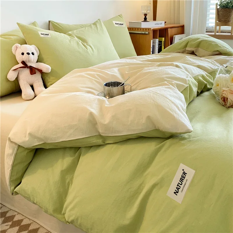 2025 New Pure Cotton Labeled Bedding Set Simple Solid Double-Sided Color Quilt Cover Sets Soft Cozy Breathable Textile Supplies