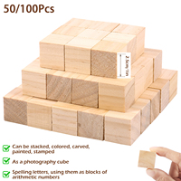 50/100Pcs Wooden Square Blocks Unfinished Blank Natural Wood Carving Block Whittling Art Supplies for Beginner DIY Crafts