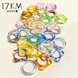 Fashion Colourful Transparent Acrylic Resin Rings Set For Women Geometric Square Round Ring Party Jewelry Gifts