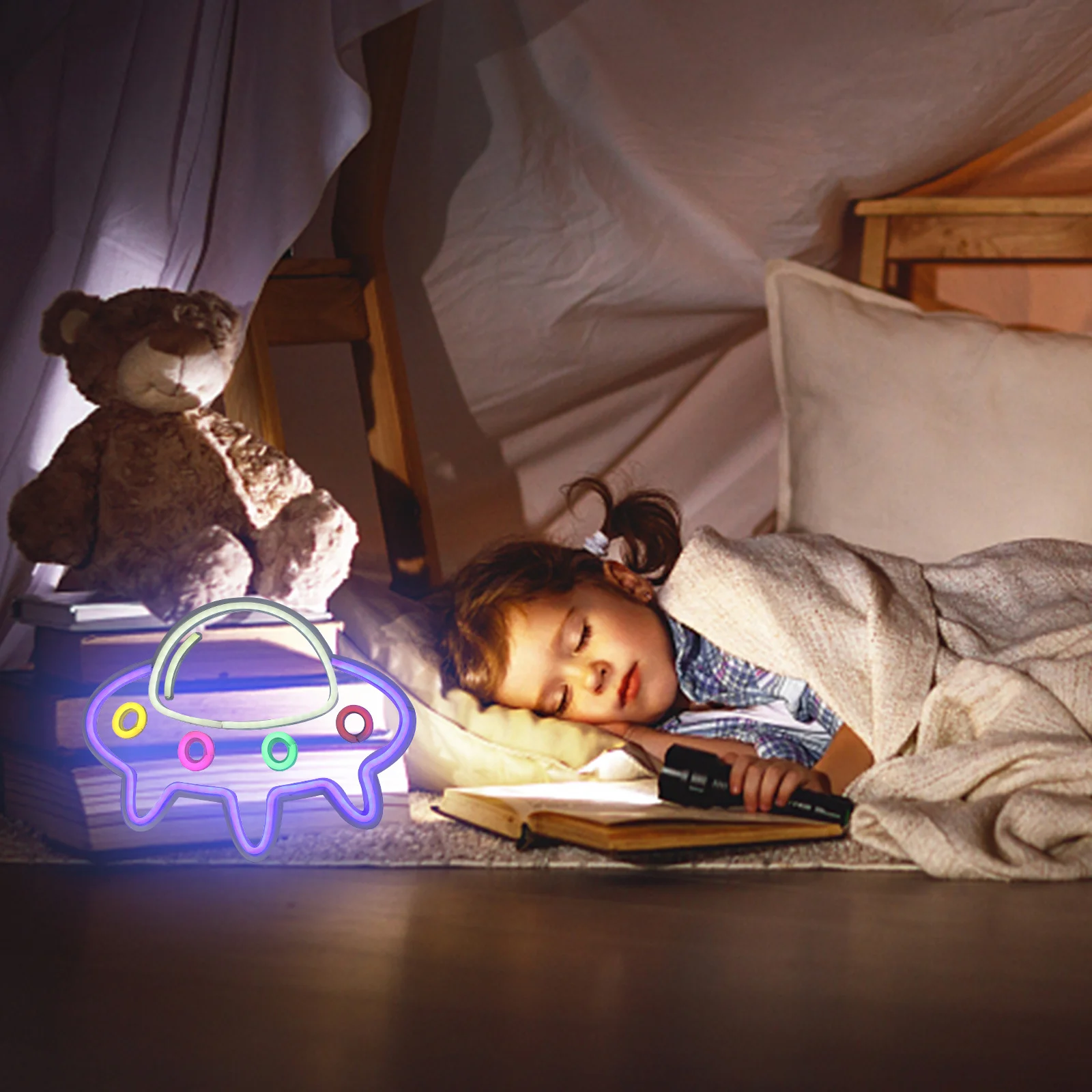 شكل سفينة الفضاء الإبداعية LED النيون تسجيل USB بالطاقة ليلة مصباح الزخرفية ضوء النيون داخلي LED ضوء المصباح حلية #1