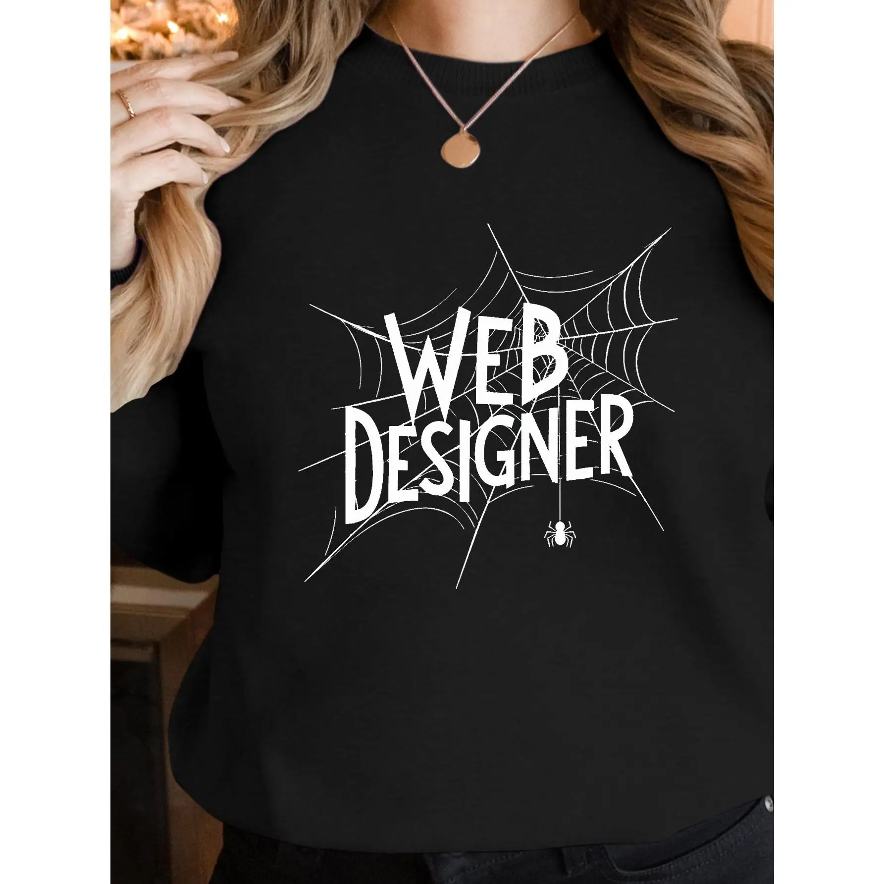 

Spooky Funny Web Designer Sweatshirt, Halloween Spider Web Jumper, Oversized Long Sleeve Pullover for Women and Men