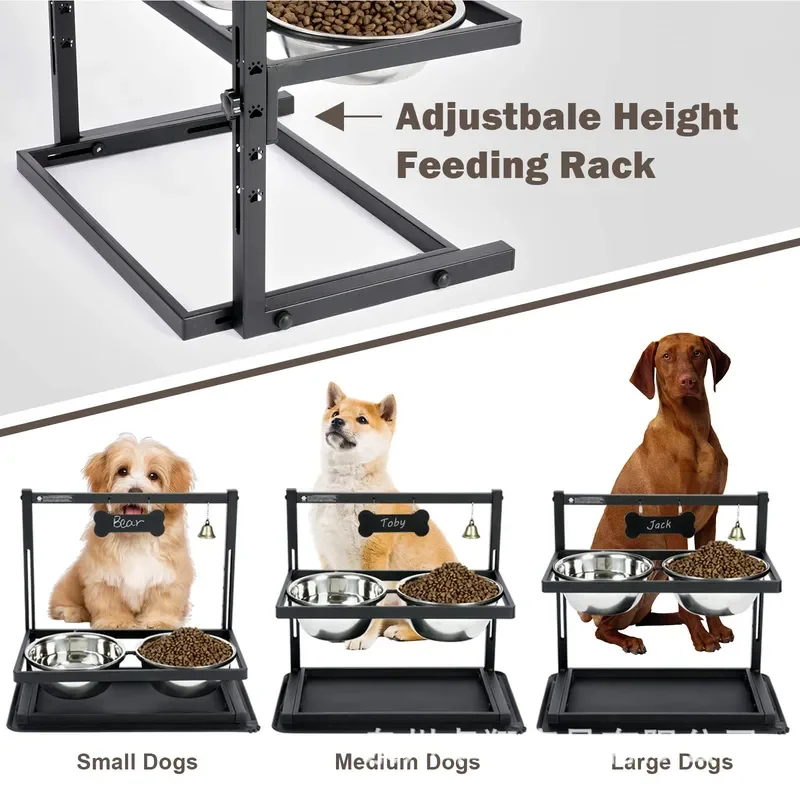 Adjustable Wrought Iron Pet Feeder Stand with Stainless Steel Double Bowls Removable Food Bowl Rack for Cats and Dogs