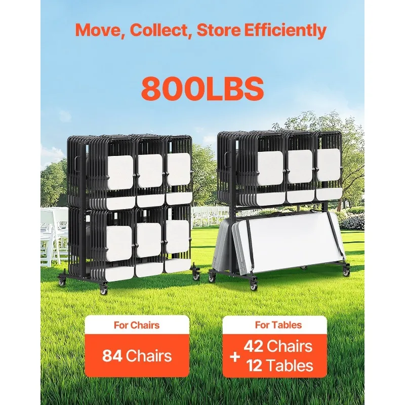 عربة رف الكرسي القابلة للطي لـ 84 كرسيًا/ 12 طاولة + 42 كرسيًا من 800 رطلًا