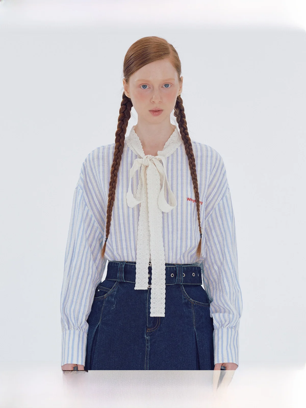 

WhyBerry Long Sve Lace Knot irt Sweet Sle Cotton Commute Faion Women's Top Sugar Bean Girl Collection