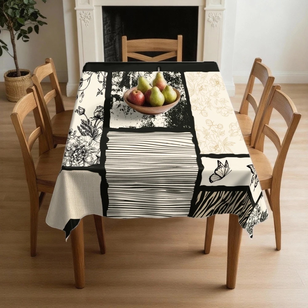 VIKAMA Artistic Patchwork Tablecloth Easy Care Home Dining Table Decor Creates a Cozy Nordic Instagram-Style Atmosphere
