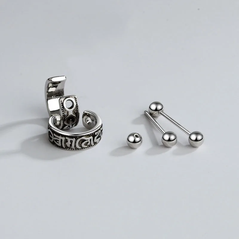 Vintage six character truth Earrings Trendy Men\'s Jewelry Personality Cold Thai Silver Earring Boy\'s Literary Earrings KOFSAC