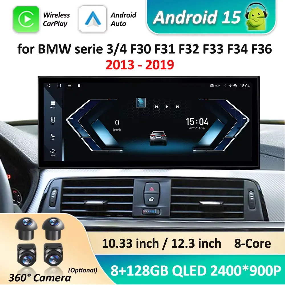 

Android 15 Car Multimedia Video Player for BMW serie 3/4 F30 F31 F32 F33 F34 F36 2013 - 2019 NBT EVO System GPS Navi 4G Carplay