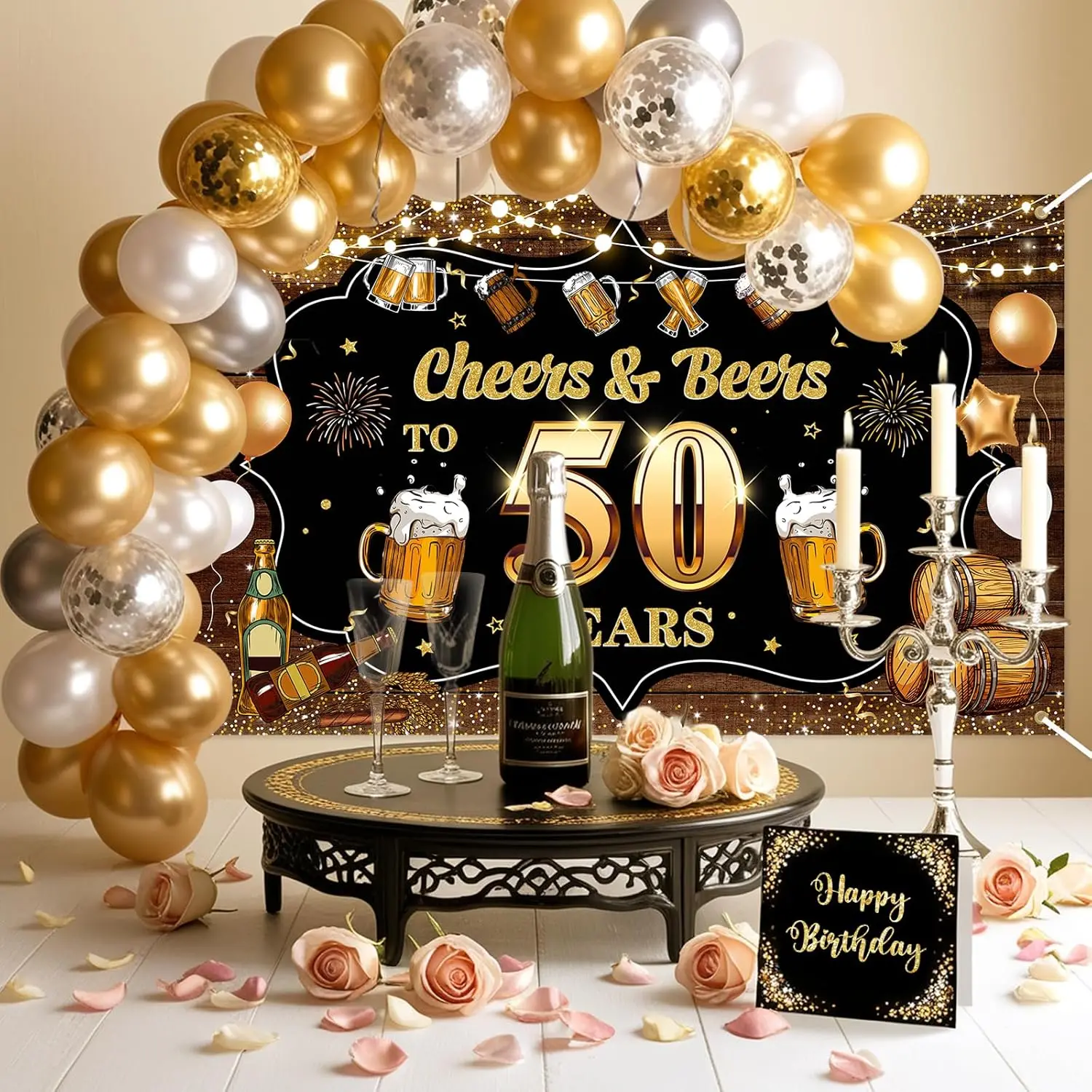 Rustic 50th Anniversary Cheers and Beers Wall Tapestry Decoration Bar Pub Man Cave Home Decor Hanging Art