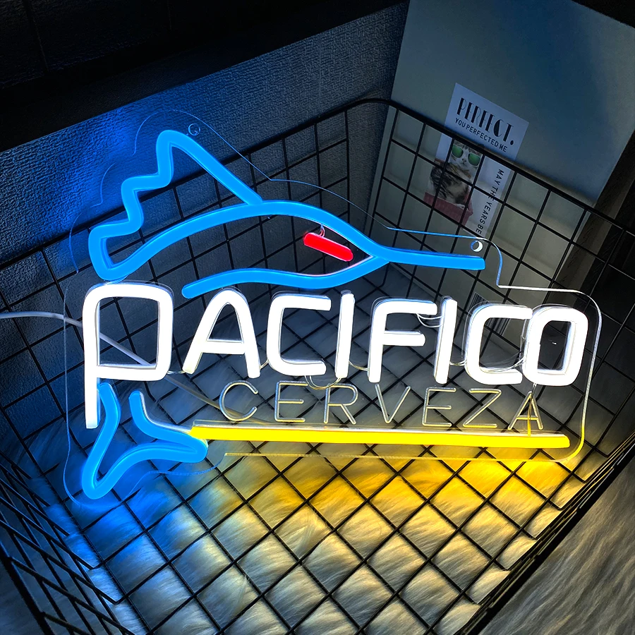 لافتة نيون من Pacifico لديكور الحائط، لافتة مضيئة لديكور الكهف للرجال، بار، فندق، نادي، مطعم، هدايا عيد الميلاد وحفلات أعياد الميلاد