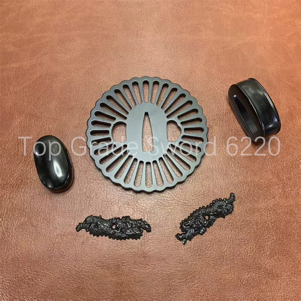 Unique Black Steel Iron Tsuba Handguard Guard Alloy Fuchi Kashira Menuki For Real Japanese Samurai Katana Tanto Sword Fittings