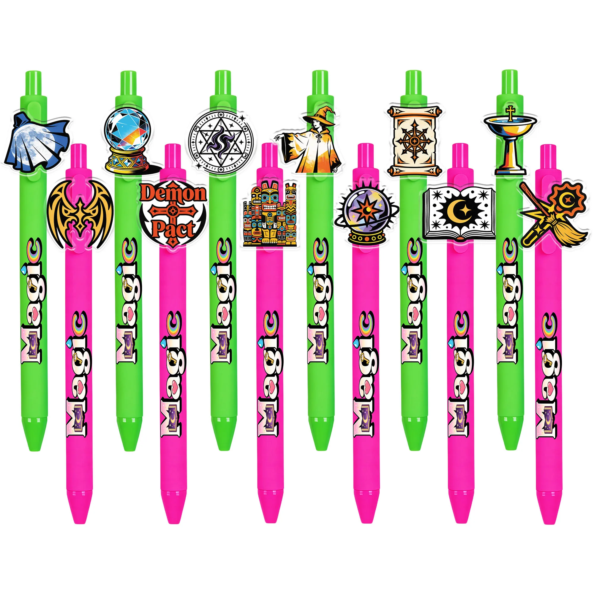 12pcs/16pcs Magic Academy Theme Ballpoint Pen Wizard Hat and Other Multi Element Pattern Creative Office Press Pen