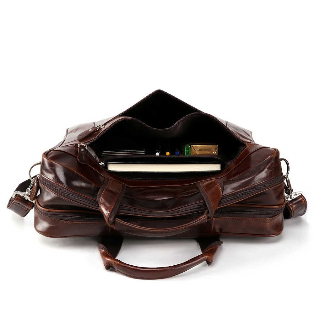 Echt Lederen Aktentas 17 "Laptop Tas Document Organizer Tote Handtas Messenger Schoudertas Bakken