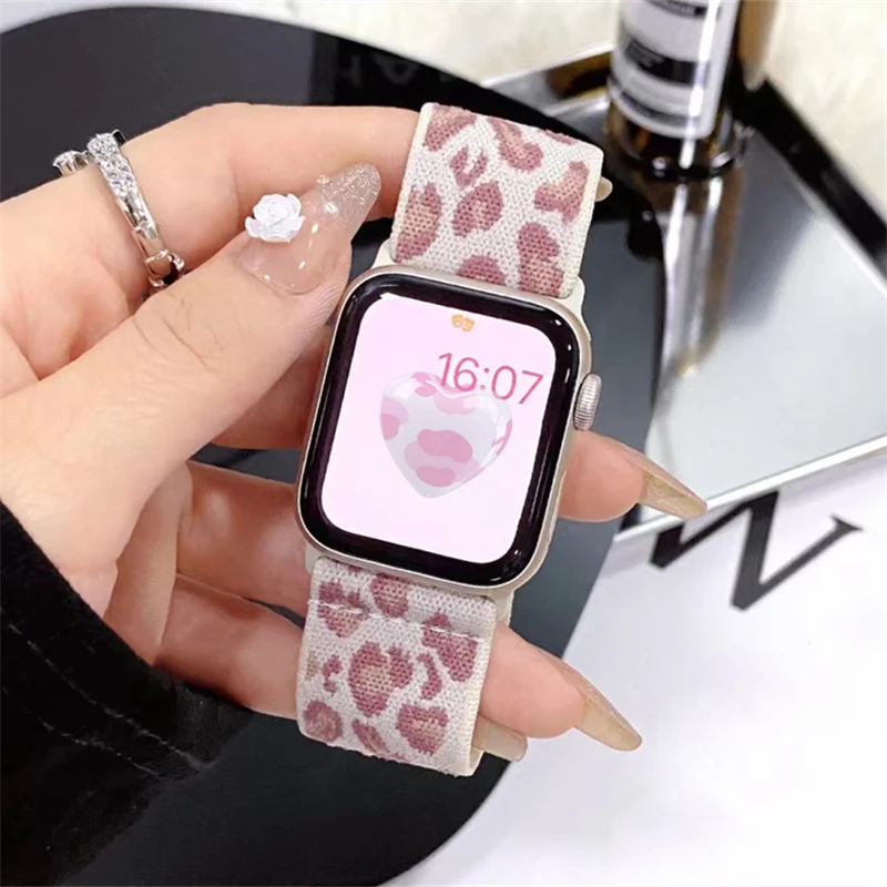 Hot Leopard Print Sexy Cute Nylon Strap For Apple Watch Band 41mm 40mm 38mm 45 49 Girl Correa Bracelet For iwatch 8 7 6 5 4 3 SE