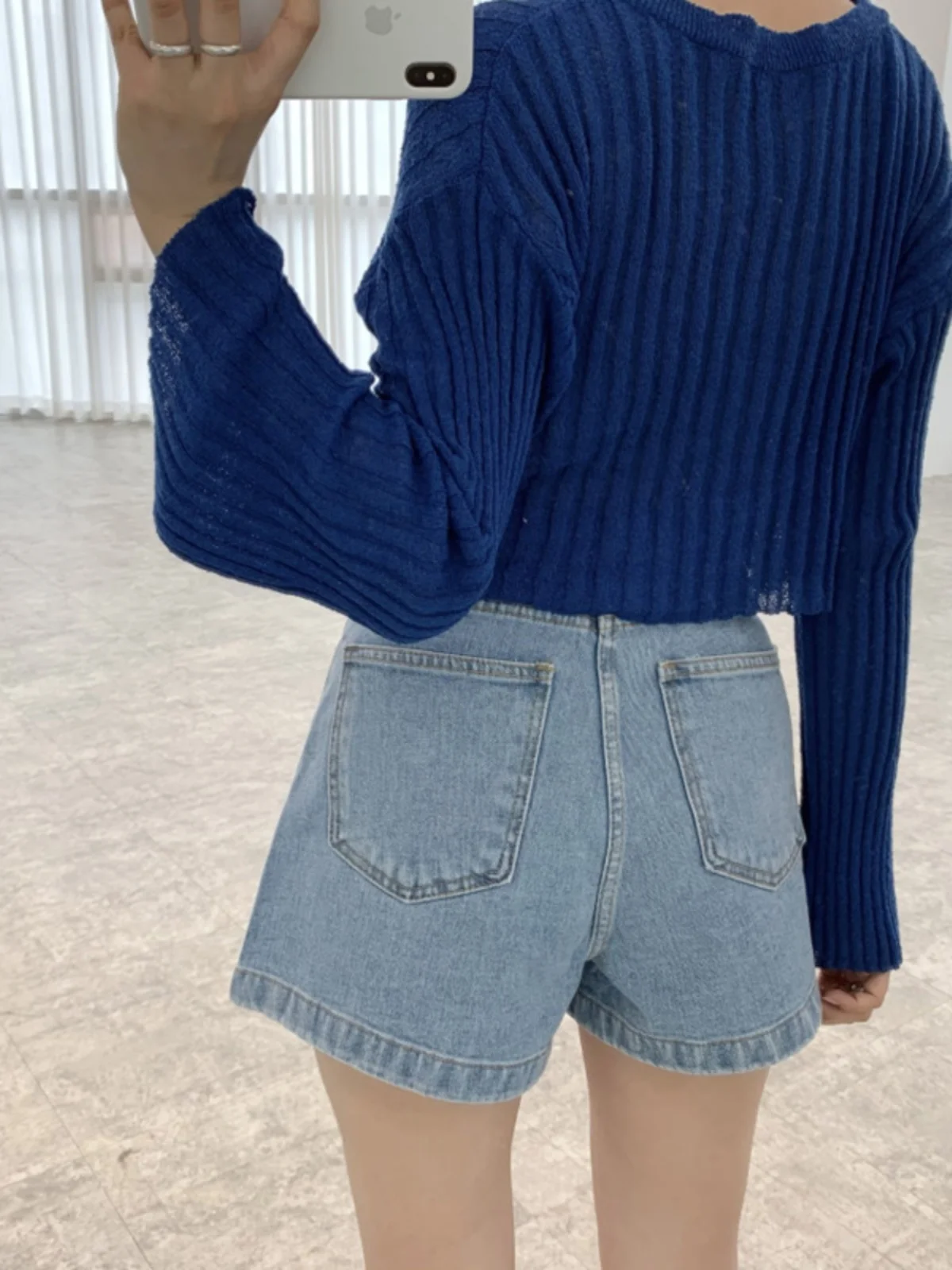 

High Waist Distinctive Design Button ort Jeans Women's Versatile Straight Leg Summer Faion plus Size Deep Blue Color
