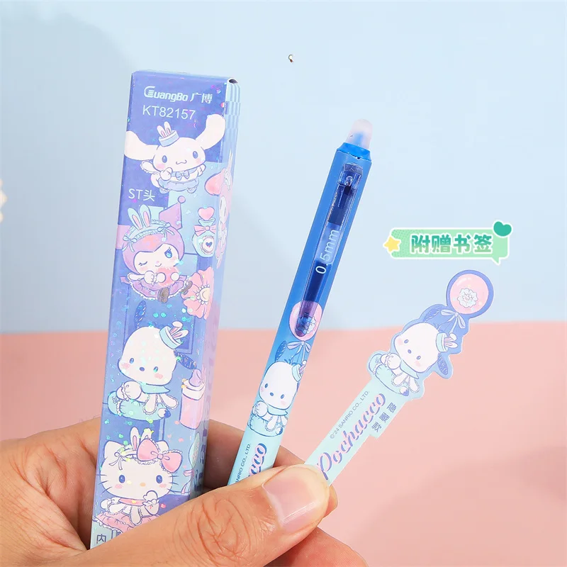 24 Stks/partij Sanrio Kuromi Melodie Cinnamoroll Uitwisbare Gel Pen Creatieve 0.5Mm Blauwe Inkt Handtekening Pennen Cadeau Kantoor Schoolbenodigdheden