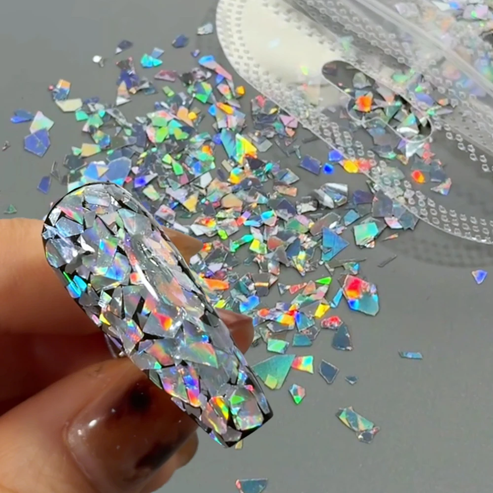 1bag Holographic Irregular Nail Glitter Sequins Laser Silver 2.5g Broken Glass Flakes Shiny Nail Decor Supplies For DIY Manicure