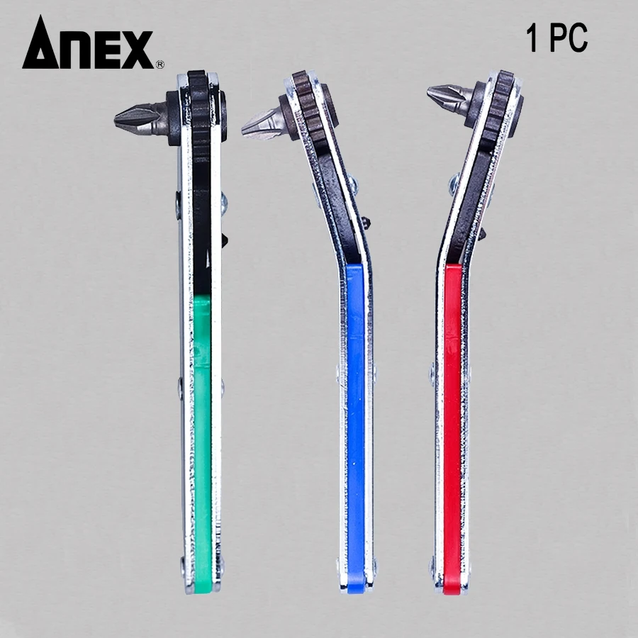 ANEX Mini Ratcheting Screwdriver with Bits for Tight Area Elbow Flat Head Wrench Driver No.425/426428/429/436