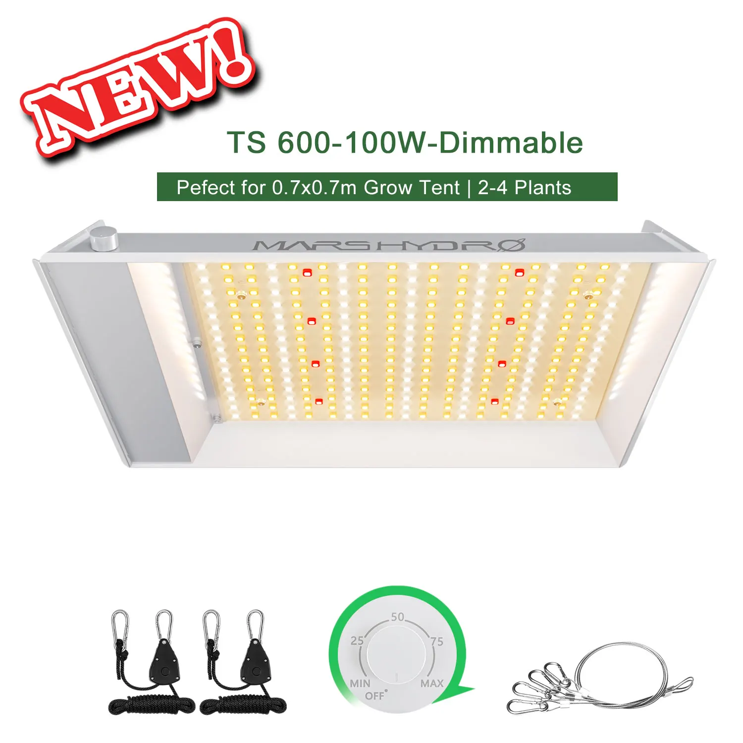 Image of Mars Hydro TS 600 100W LED Pflanzenlampe BridgeLux, 2x2ft für Pflanzenzelt, Zimmerpflanzen, dimmbar, 0dB geräuscharm, übertrifft gefälschte 3000W Lampen