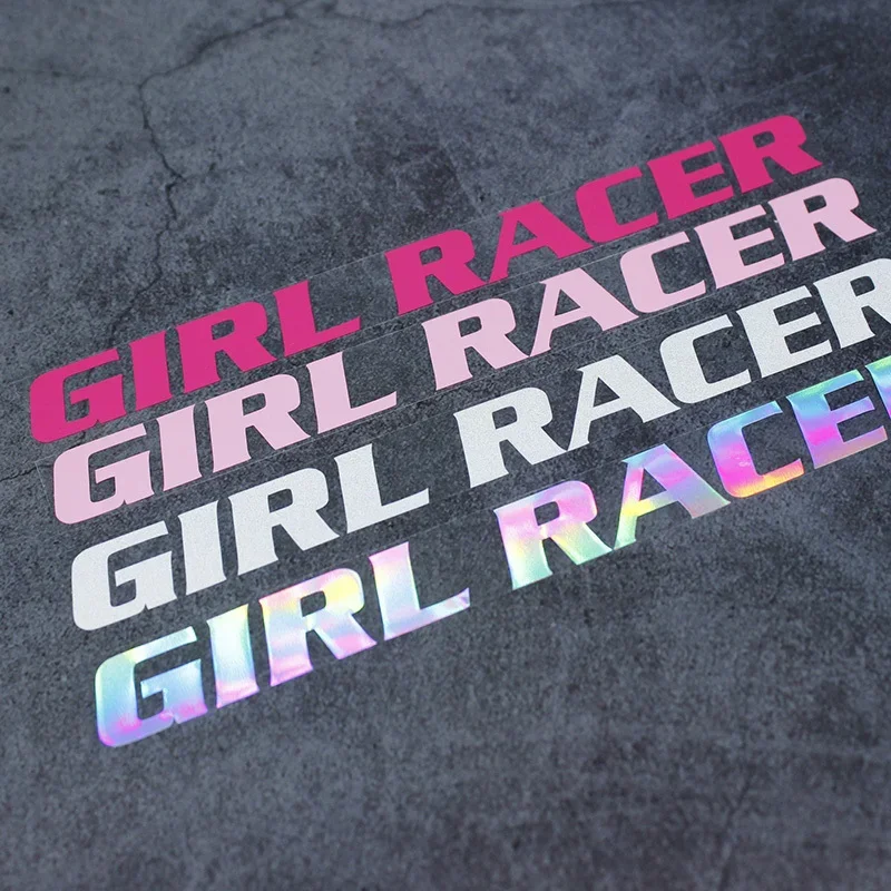 2pc Multicolor Girl Racer Vinyl Stickers, Waterproof Decals, Cool Text Graphic Decor for Car, Motorcycle and Smooth Surfaces