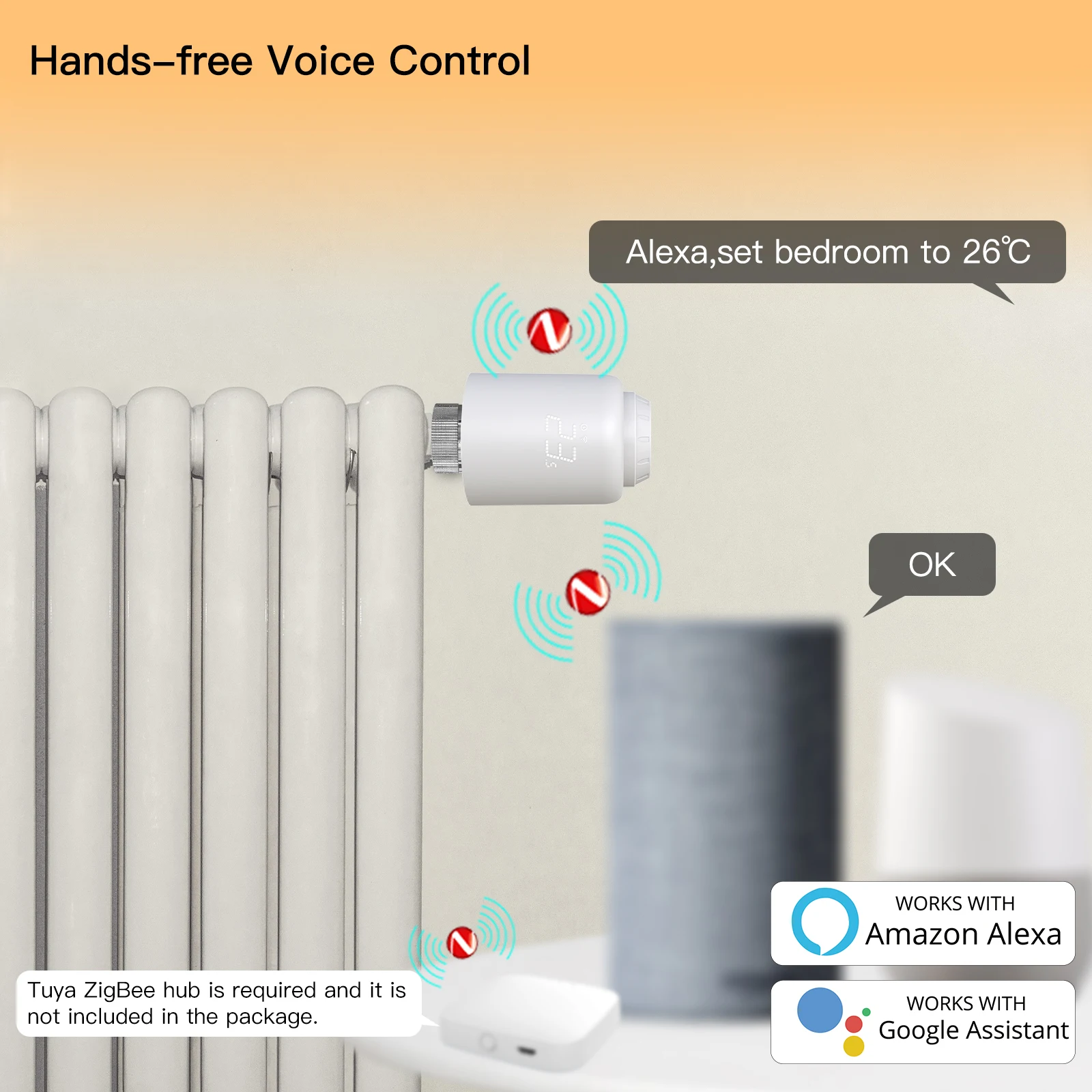 MOES-válvula termostática para radiador Tuya ZigBee, controlador de temperatura de calefacción remoto inalámbrico SmartLife, Control por voz Alexa