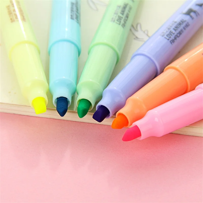 6pc/lot Different Colors Highlighter Pen Stationery Fresh and Creative Color Watercolor Notebook Marker Pen